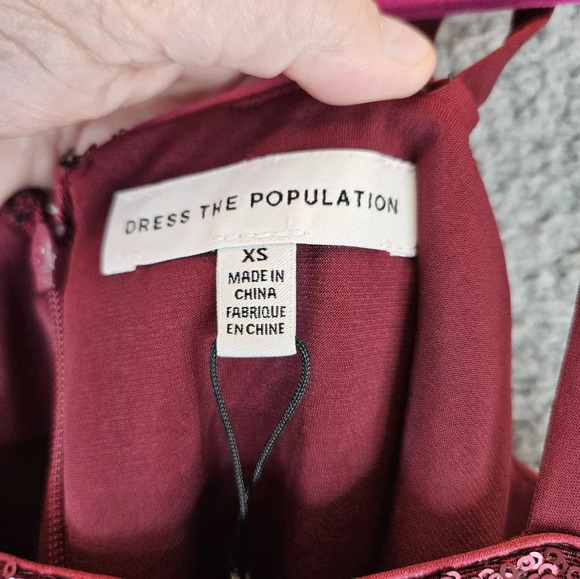 Dress The Population Women's Kady Dress Sz XS Merlot Sequins Tiered Tulle - Picture 7 of 13